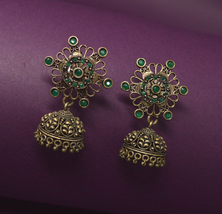 Green Stone Oxidised Jhumki